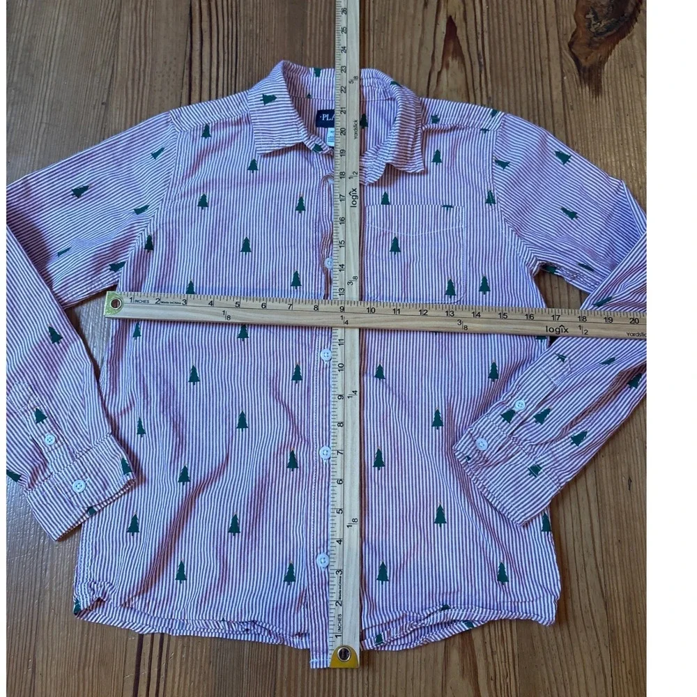 The Children's Place Button Down Shirt Kids Red Stripe Christmas Tree SIZE 10/12